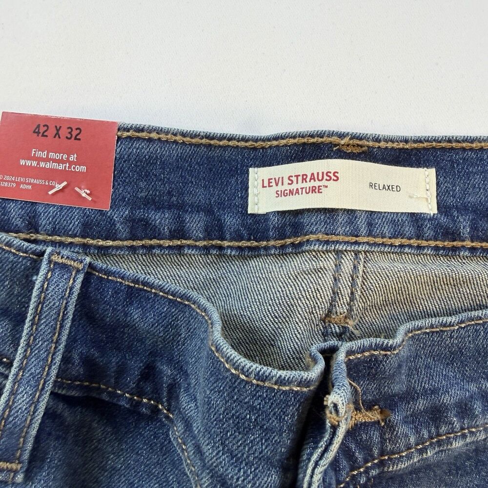 Levi Strauss Signature Gold Men's Relaxed Fit Flex Denim Blue Jeans 42x32 New - Picture 8 of 15